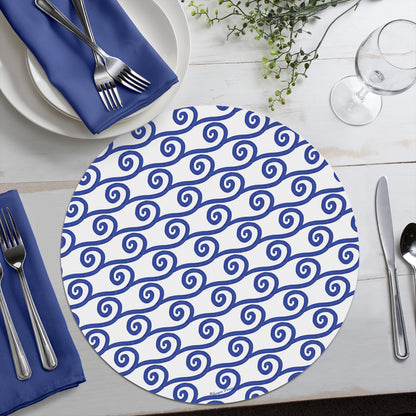 CounterArt Waves 4 Pack Round Reversible Easy Care Flexible Placemats Made in the USA