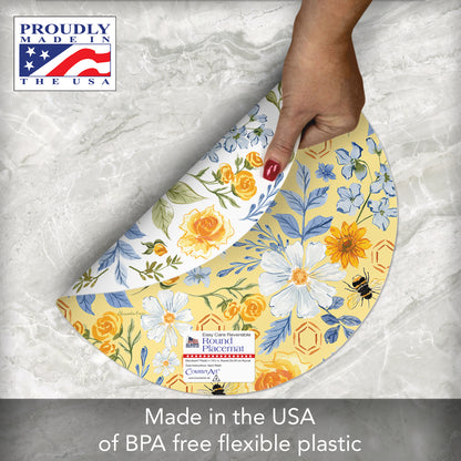 CounterArt Floral Bee 4 Pack Round Reversible Easy Care Flexible Placemats Made in the USA