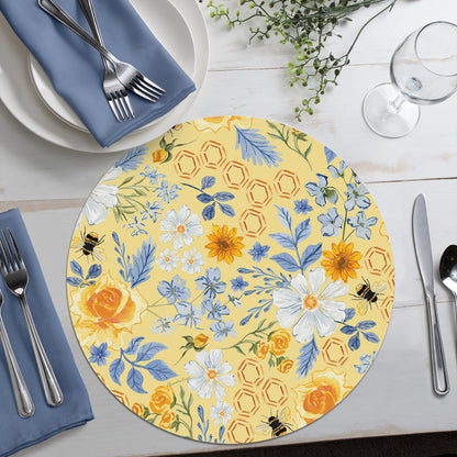CounterArt Floral Bee 4 Pack Round Reversible Easy Care Flexible Placemats Made in the USA