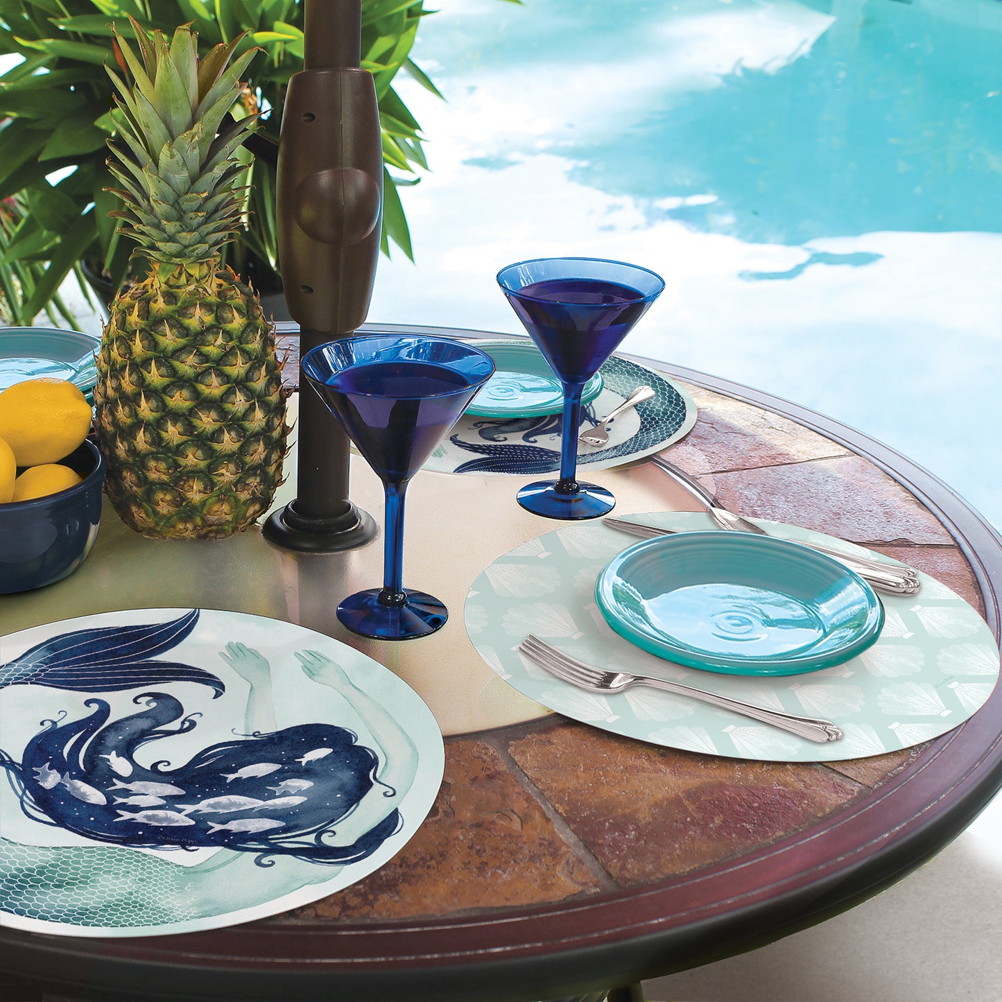 CounterArt Mermaid Scales 4 Pack Round Reversible Easy Care Placemats Made in the USA