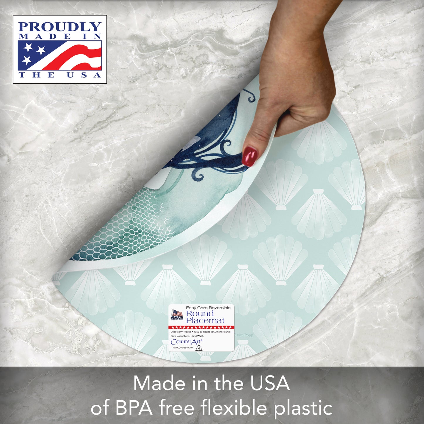 CounterArt Mermaid Scales 4 Pack Round Reversible Easy Care Placemats Made in the USA