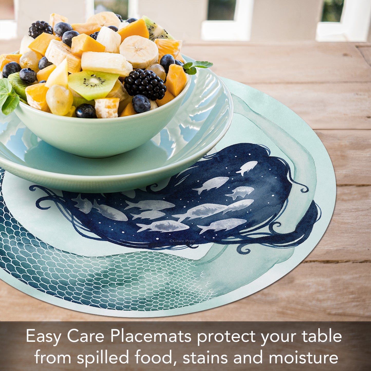 CounterArt Mermaid Scales 4 Pack Round Reversible Easy Care Placemats Made in the USA