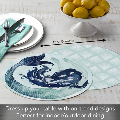 CounterArt Mermaid Scales 4 Pack Round Reversible Easy Care Placemats Made in the USA