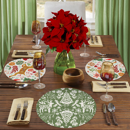 CounterArt Floral Reindeer 4 Pack Round Reversible Easy Care Flexible Placemats Made in the USA