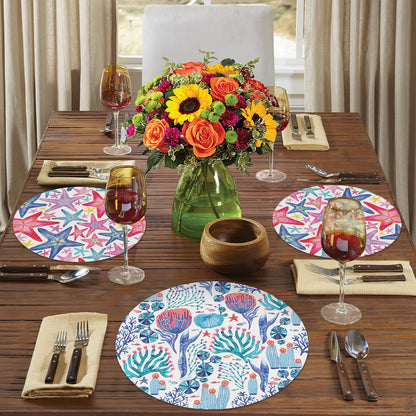 CounterArt Bright Lagoon 4 Pack Round Reversible Easy Care Flexible Placemats Made in the USA