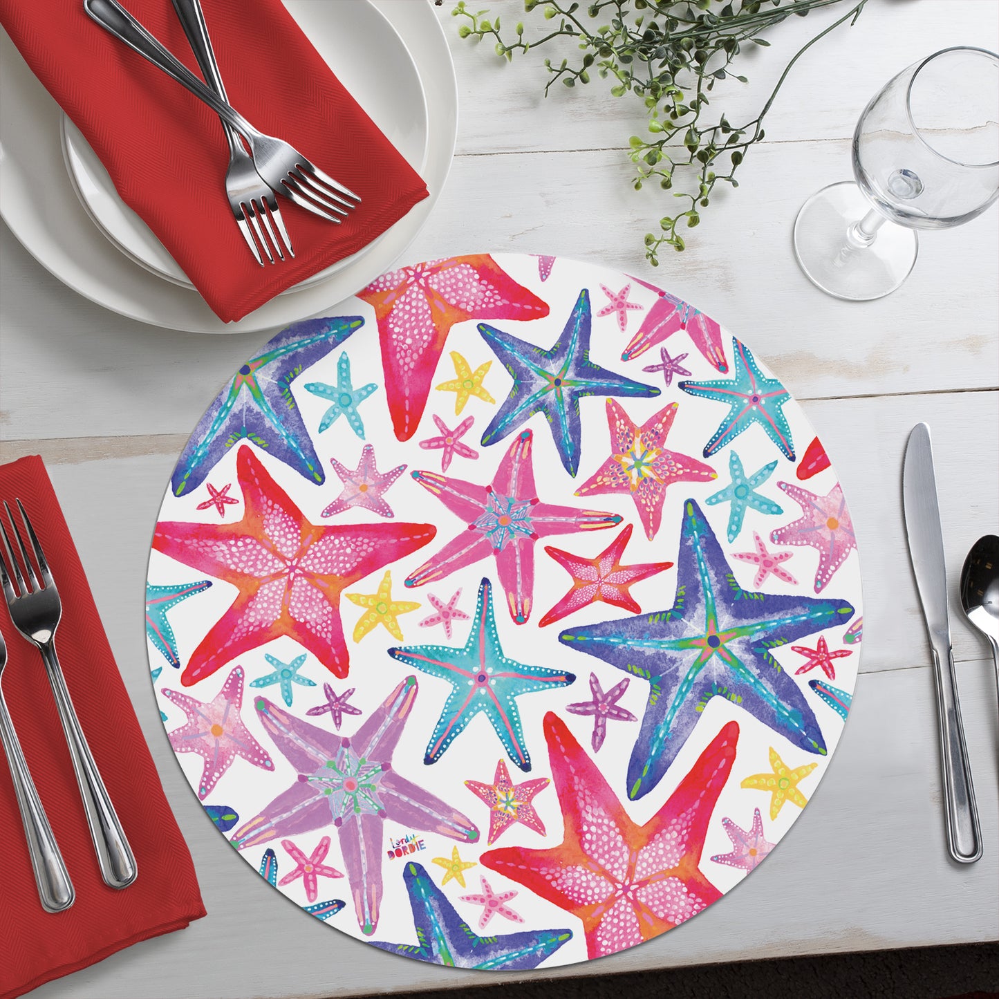 CounterArt Bright Lagoon 4 Pack Round Reversible Easy Care Flexible Placemats Made in the USA