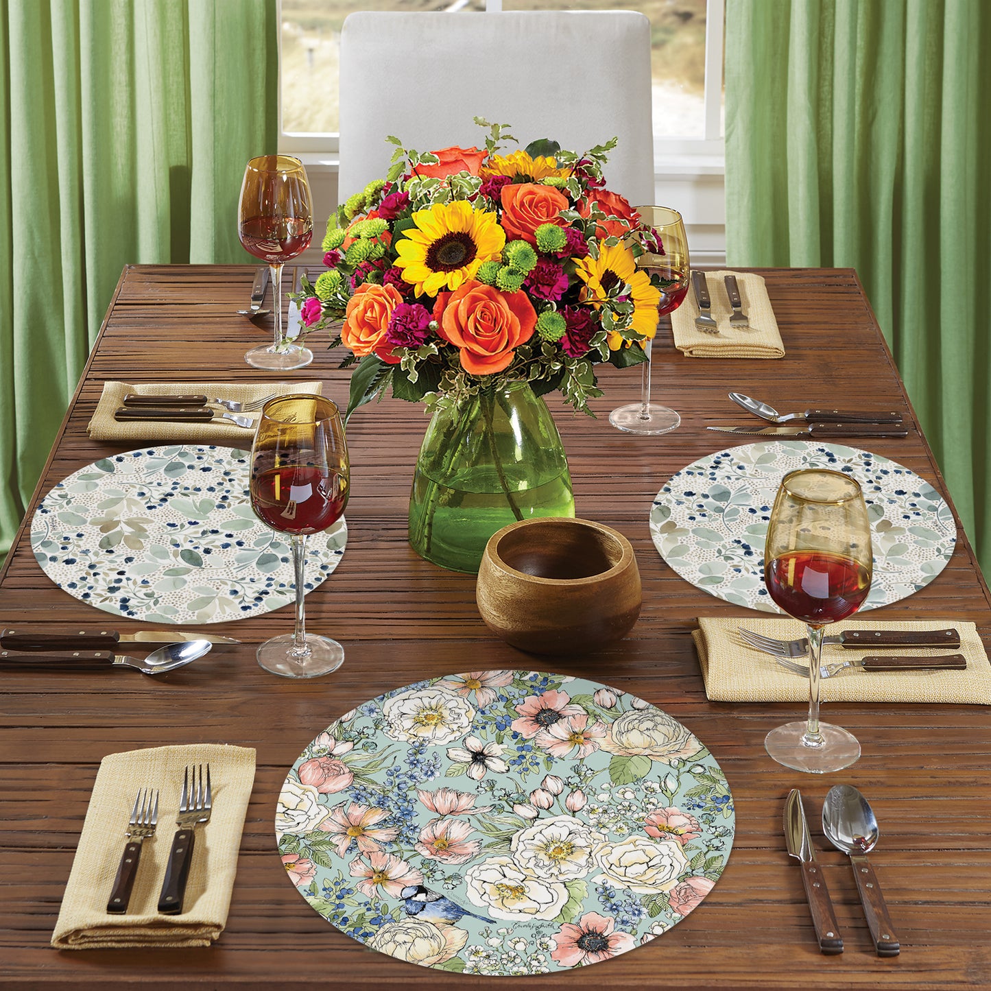 CounterArt Nature's Notebook 4 Pack Round Reversible Easy Care Flexible Placemats Made in the USA