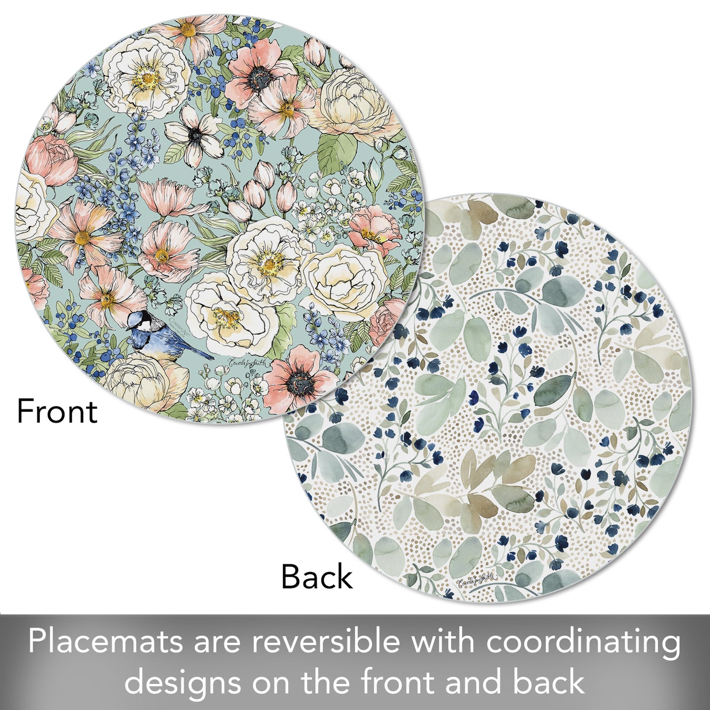 CounterArt Nature's Notebook 4 Pack Round Reversible Easy Care Flexible Placemats Made in the USA