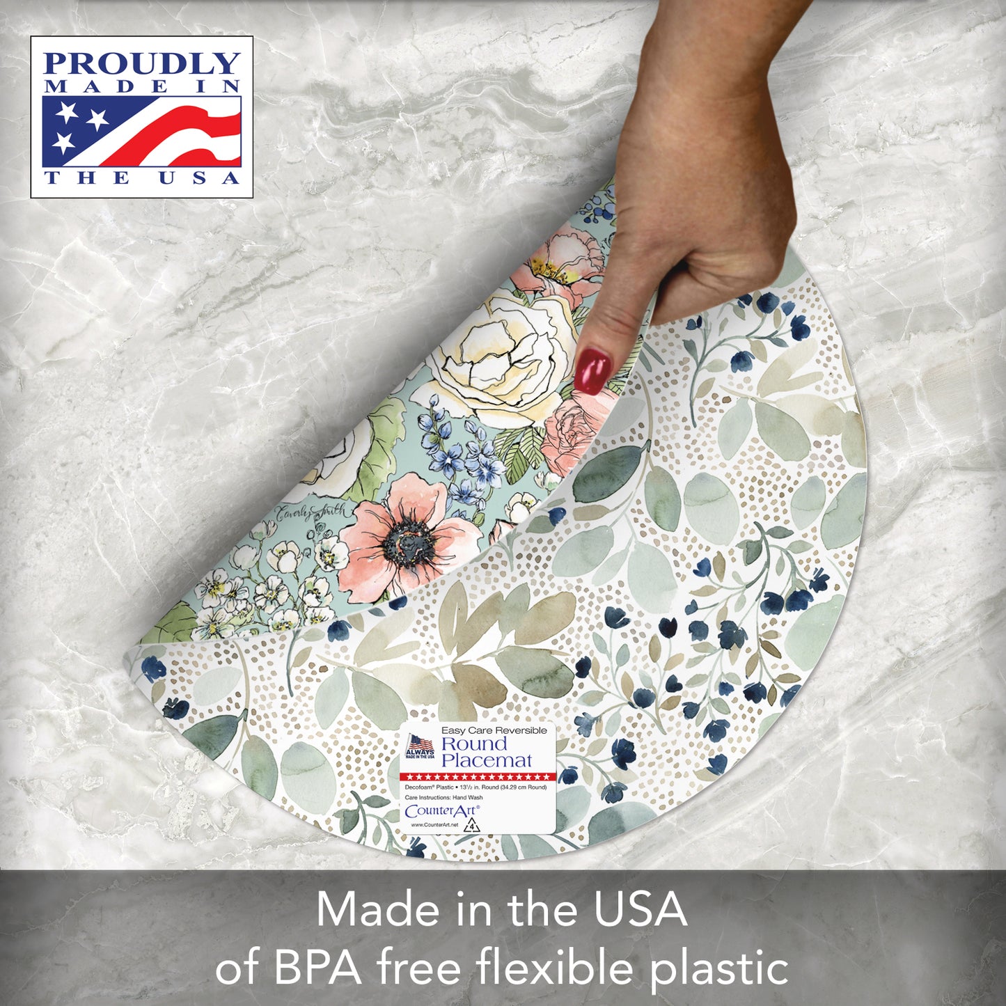 CounterArt Nature's Notebook 4 Pack Round Reversible Easy Care Flexible Placemats Made in the USA