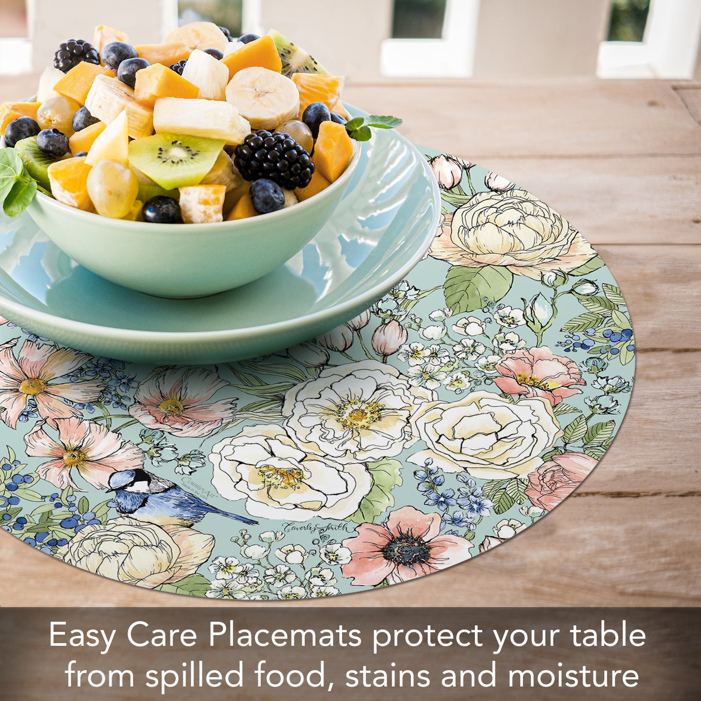 CounterArt Nature's Notebook 4 Pack Round Reversible Easy Care Flexible Placemats Made in the USA