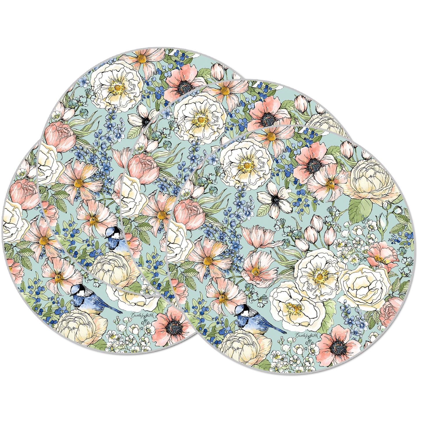 CounterArt Nature's Notebook 4 Pack Round Reversible Easy Care Flexible Placemats Made in the USA