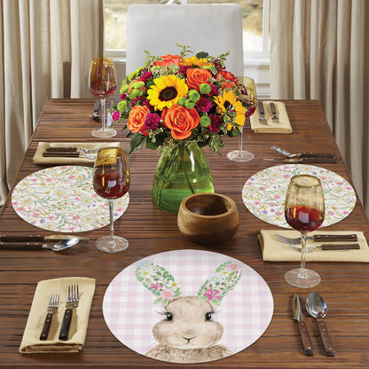 CounterArt Bunny Floral 4 Pack Round Reversible Easy Care Flexible Placemats Made in the USA