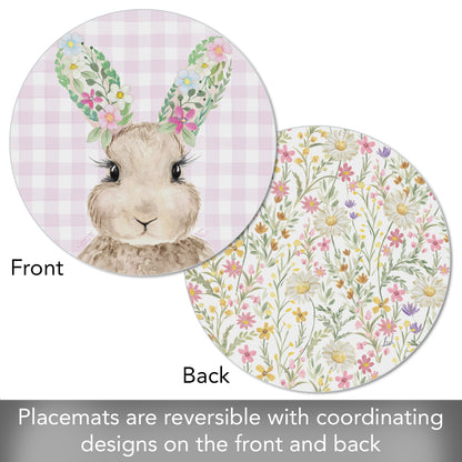 CounterArt Bunny Floral 4 Pack Round Reversible Easy Care Flexible Placemats Made in the USA