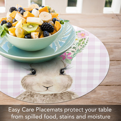 CounterArt Bunny Floral 4 Pack Round Reversible Easy Care Flexible Placemats Made in the USA