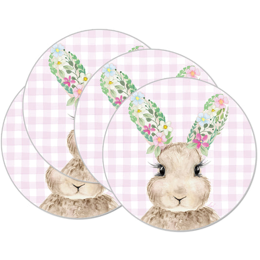 CounterArt Bunny Floral 4 Pack Round Reversible Easy Care Flexible Placemats Made in the USA