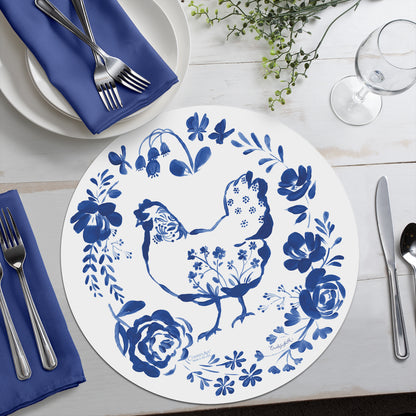 CounterArt Painted Blue Flowers 4 Pack Round Reversible Easy Care Flexible Placemats Made in the USA