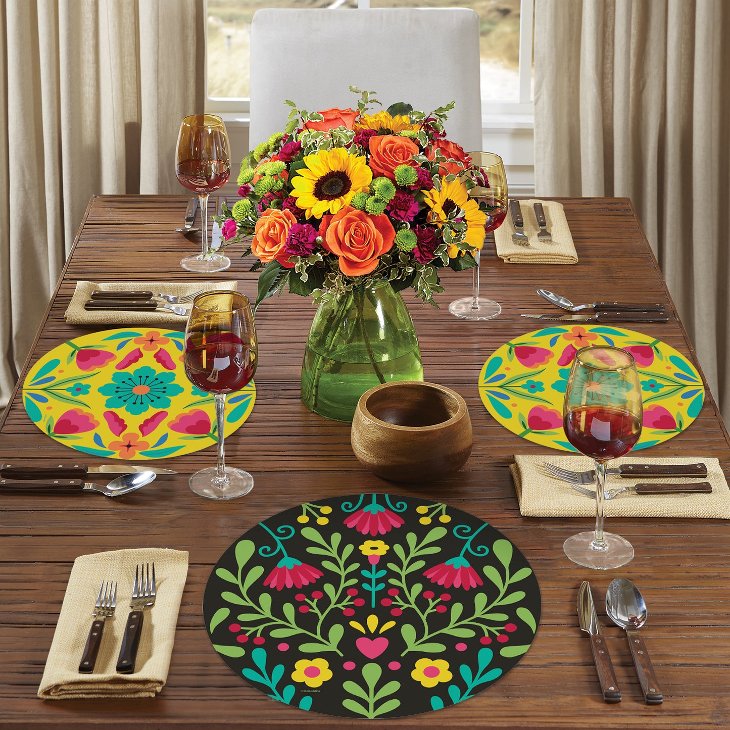 CounterArt Fiesta Plate 4 Pack Round Reversible Easy Care Flexible Placemats Made in the USA