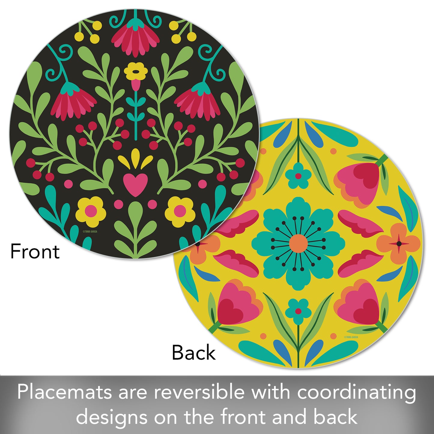 CounterArt Fiesta Plate 4 Pack Round Reversible Easy Care Flexible Placemats Made in the USA