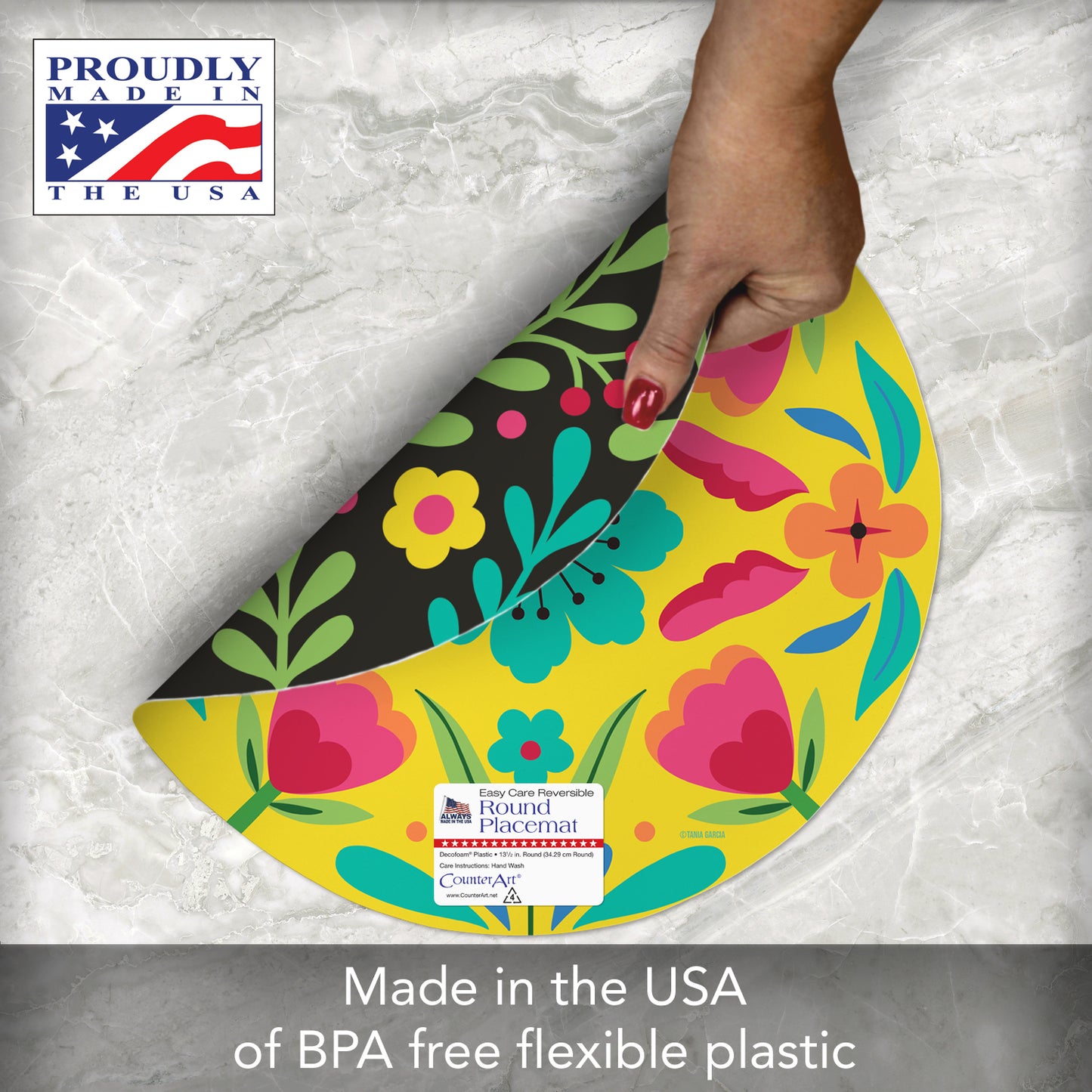 CounterArt Fiesta Plate 4 Pack Round Reversible Easy Care Flexible Placemats Made in the USA