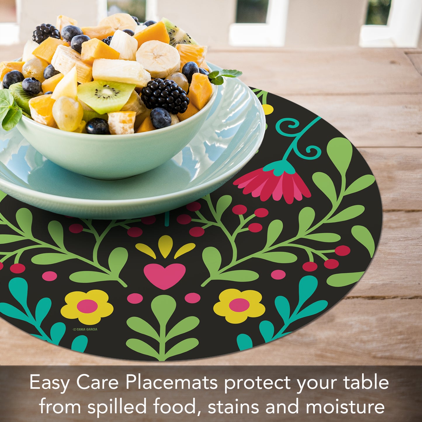 CounterArt Fiesta Plate 4 Pack Round Reversible Easy Care Flexible Placemats Made in the USA