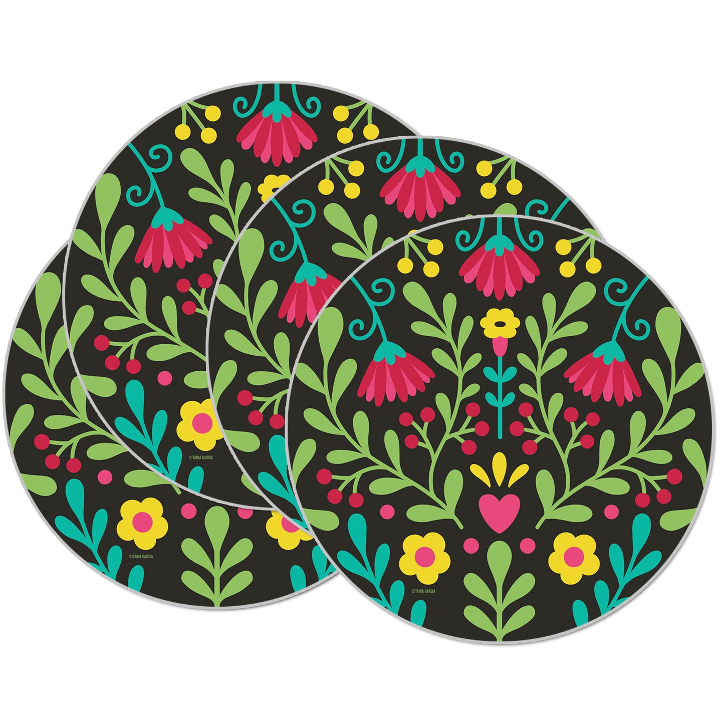 CounterArt Fiesta Plate 4 Pack Round Reversible Easy Care Flexible Placemats Made in the USA