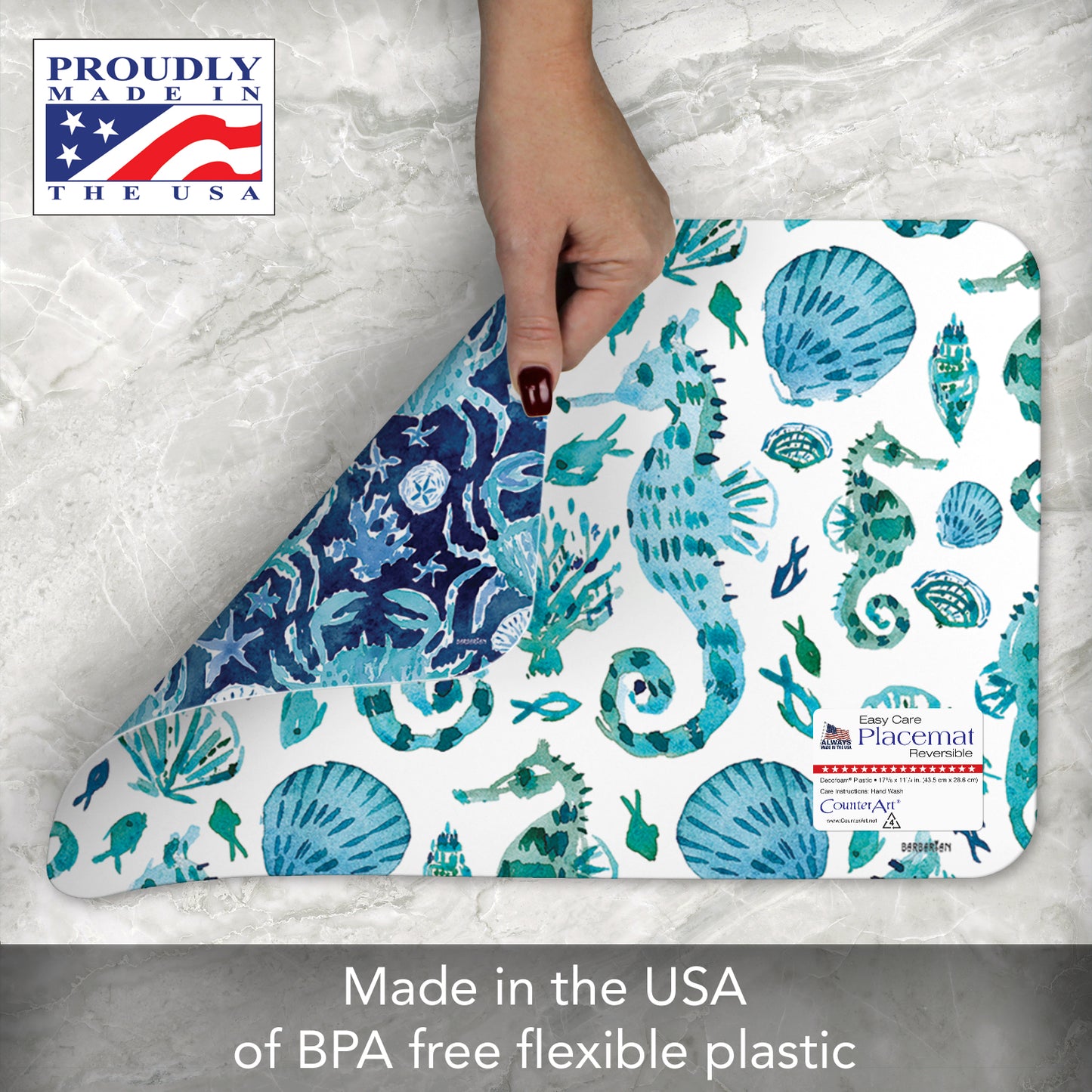 CounterArt Ocean Fantasy 4 Pack Reversible Easy Care Flexible Placemats Made in the USA