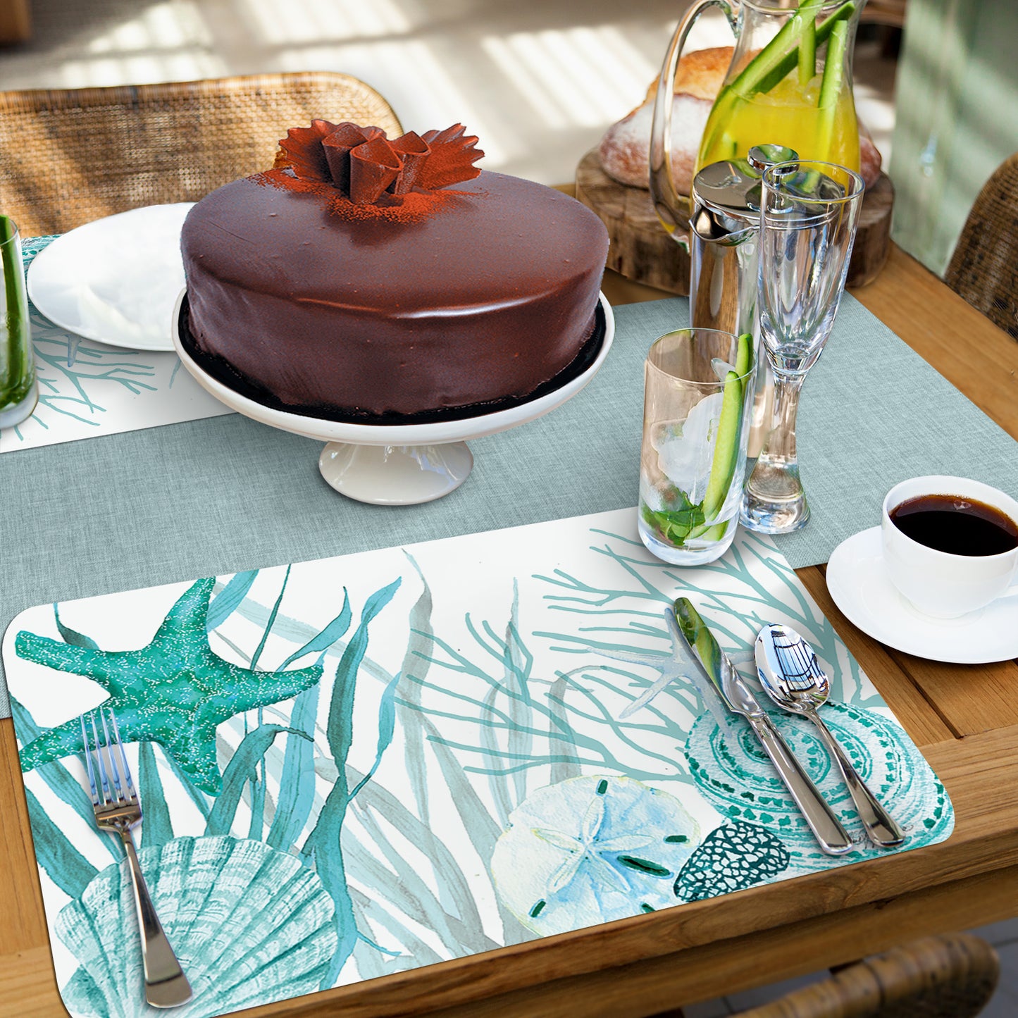 CounterArt Coral Life 4 Pack Reversible Easy Care Flexible Placemats Made in the USA