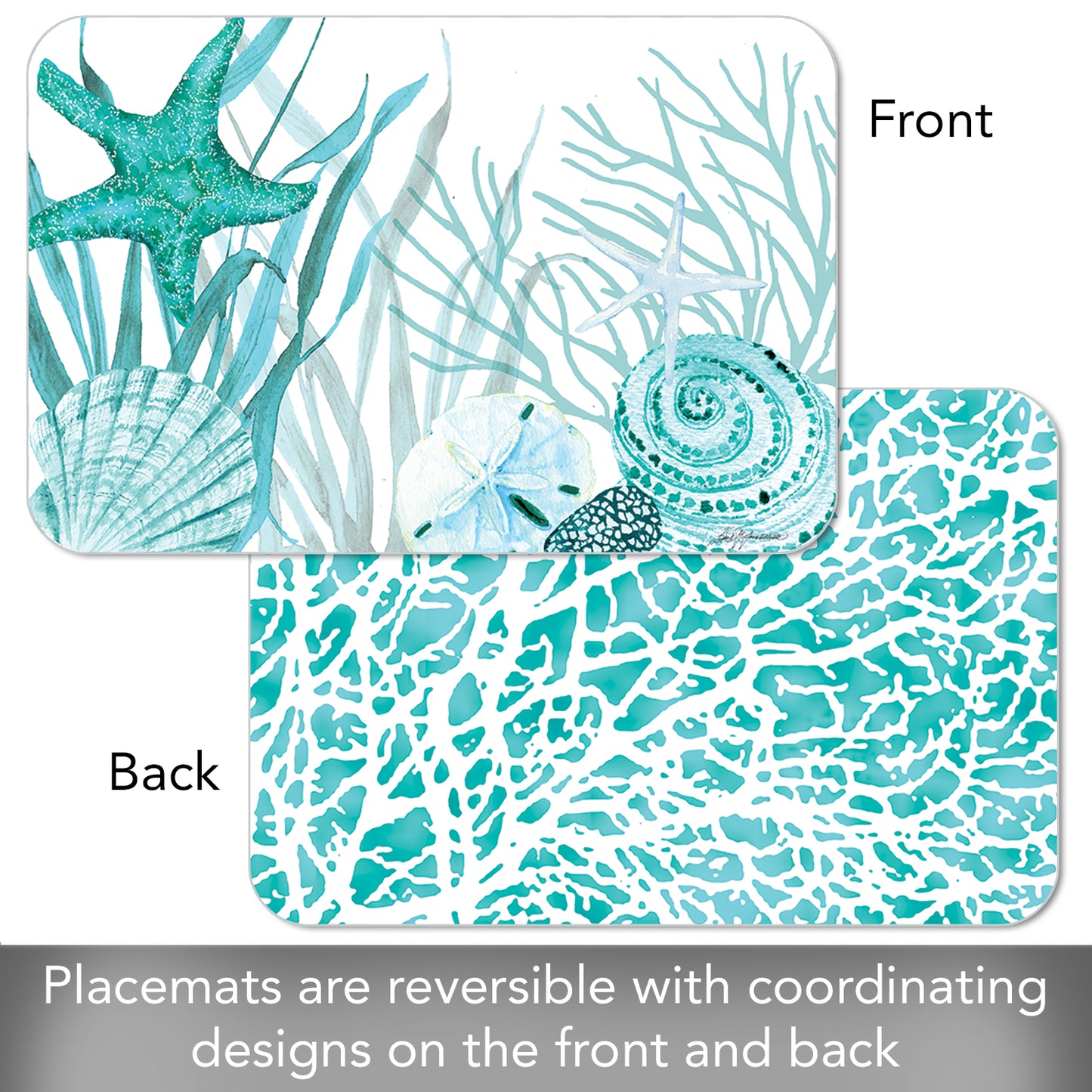 CounterArt Coral Life 4 Pack Reversible Easy Care Flexible Placemats Made in the USA