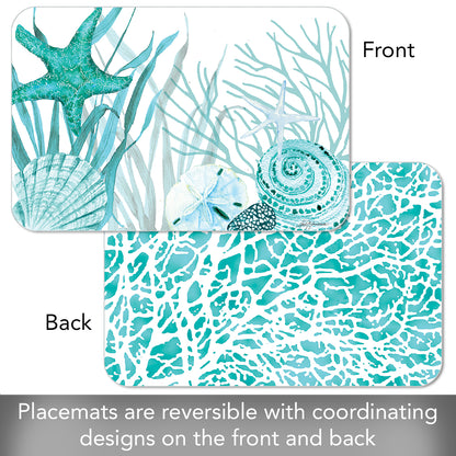 CounterArt Coral Life 4 Pack Reversible Easy Care Flexible Placemats Made in the USA