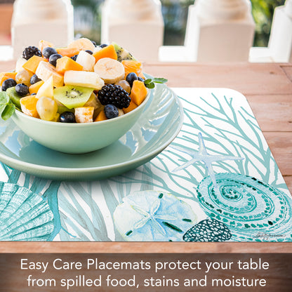 CounterArt Coral Life 4 Pack Reversible Easy Care Flexible Placemats Made in the USA