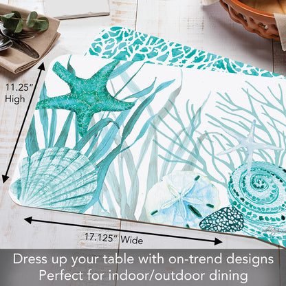 CounterArt Coral Life 4 Pack Reversible Easy Care Flexible Placemats Made in the USA