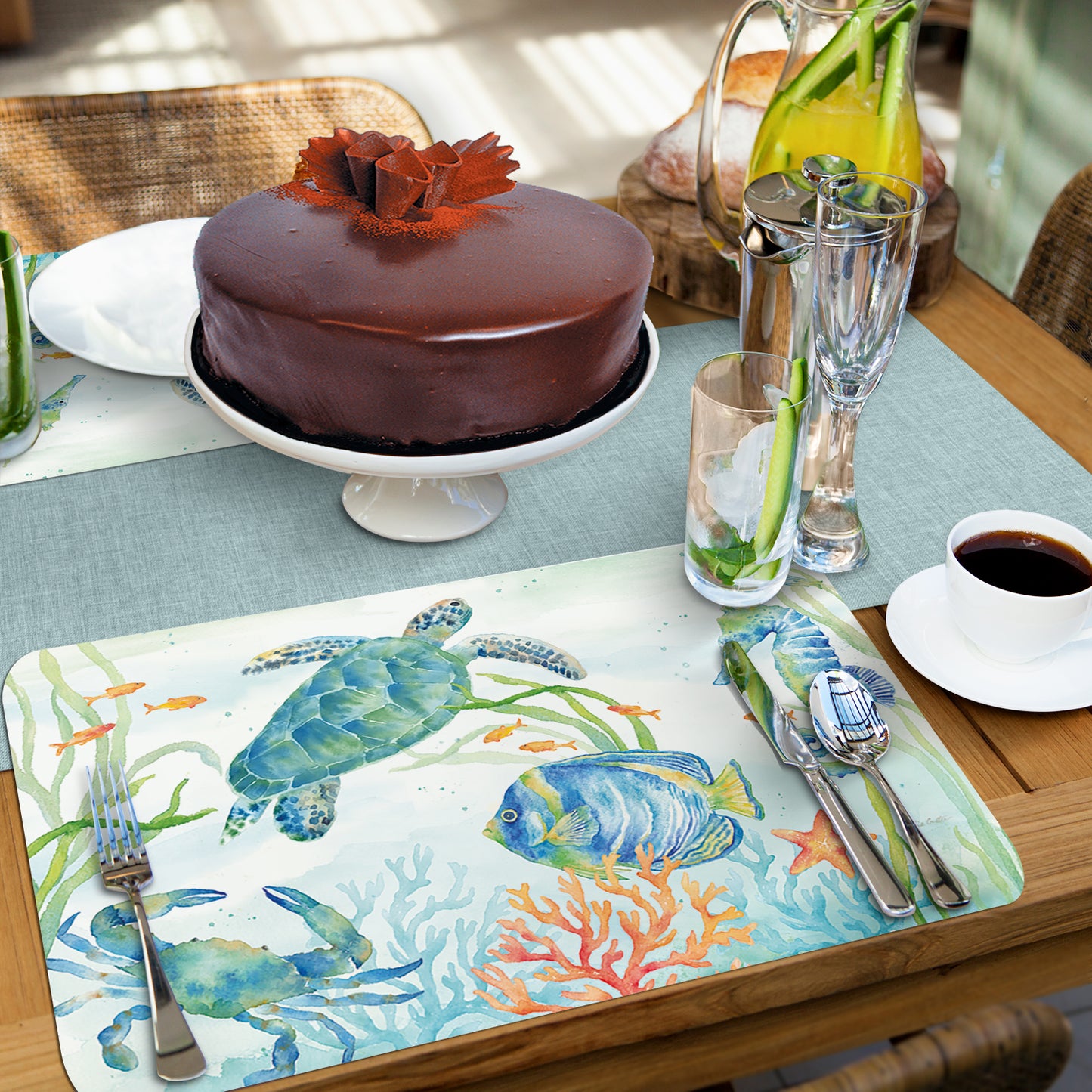 CounterArt Sea Life Serenade 4 Pack Reversible Easy Care Flexible Placemats Made in the USA