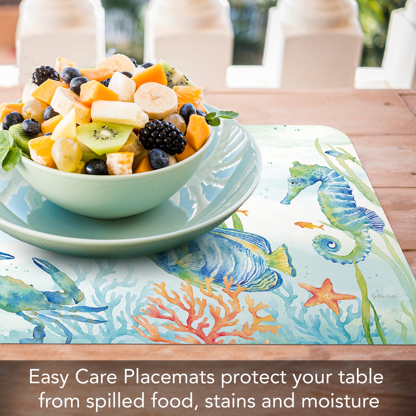 CounterArt Sea Life Serenade 4 Pack Reversible Easy Care Flexible Placemats Made in the USA