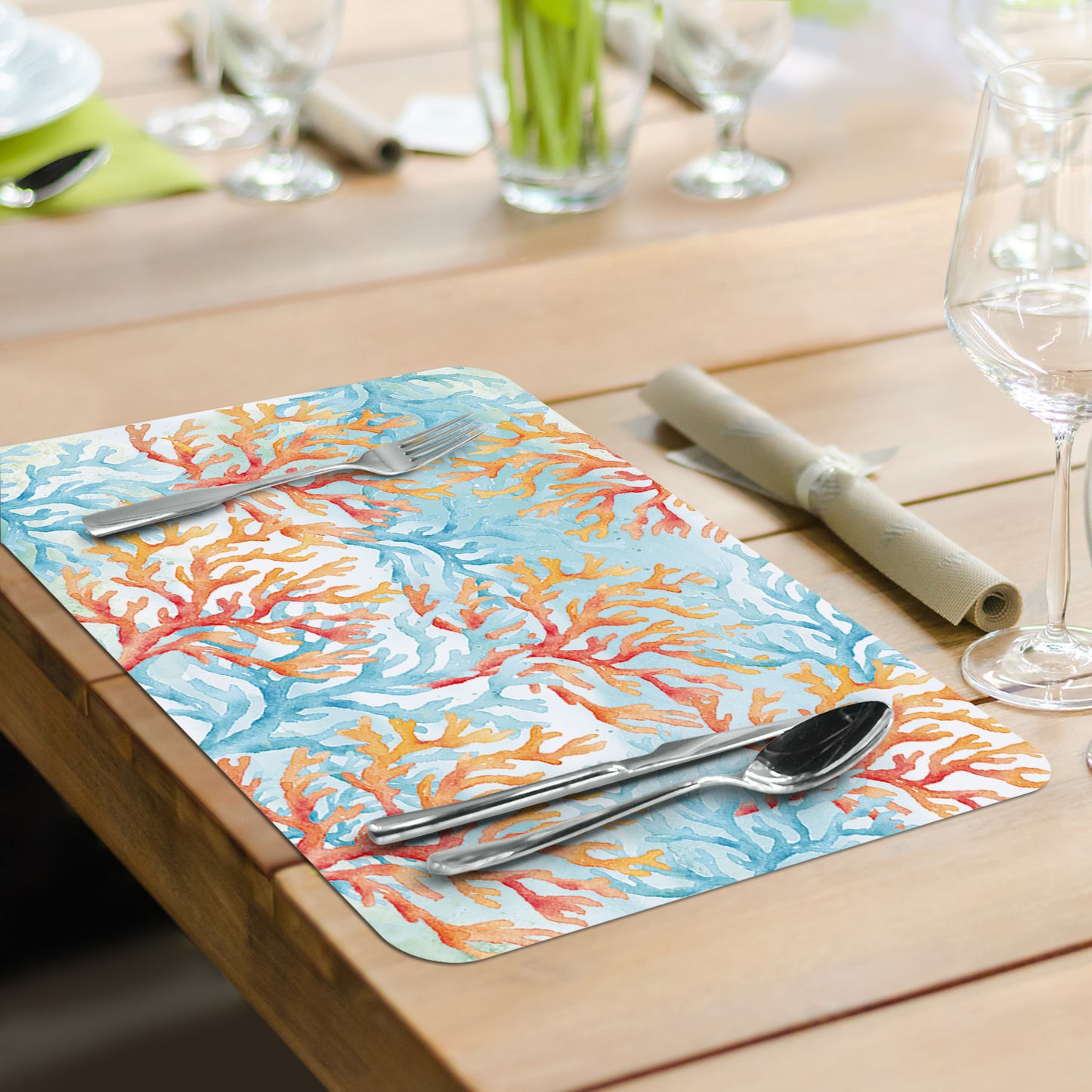 CounterArt Sea Life Serenade 4 Pack Reversible Easy Care Flexible Placemats Made in the USA