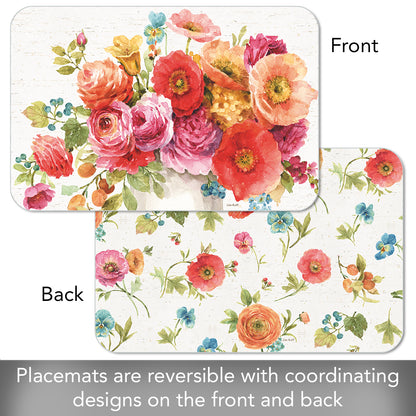 Counterart Country Fresh Flowers 4 Pack Reversible Easy Care Flexible Plastic Placemats Made in The USA BPA Free Easily Wipes Clean