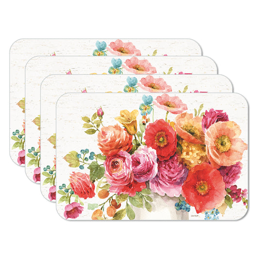 Counterart Country Fresh Flowers 4 Pack Reversible Easy Care Flexible Placemats Made in the USA