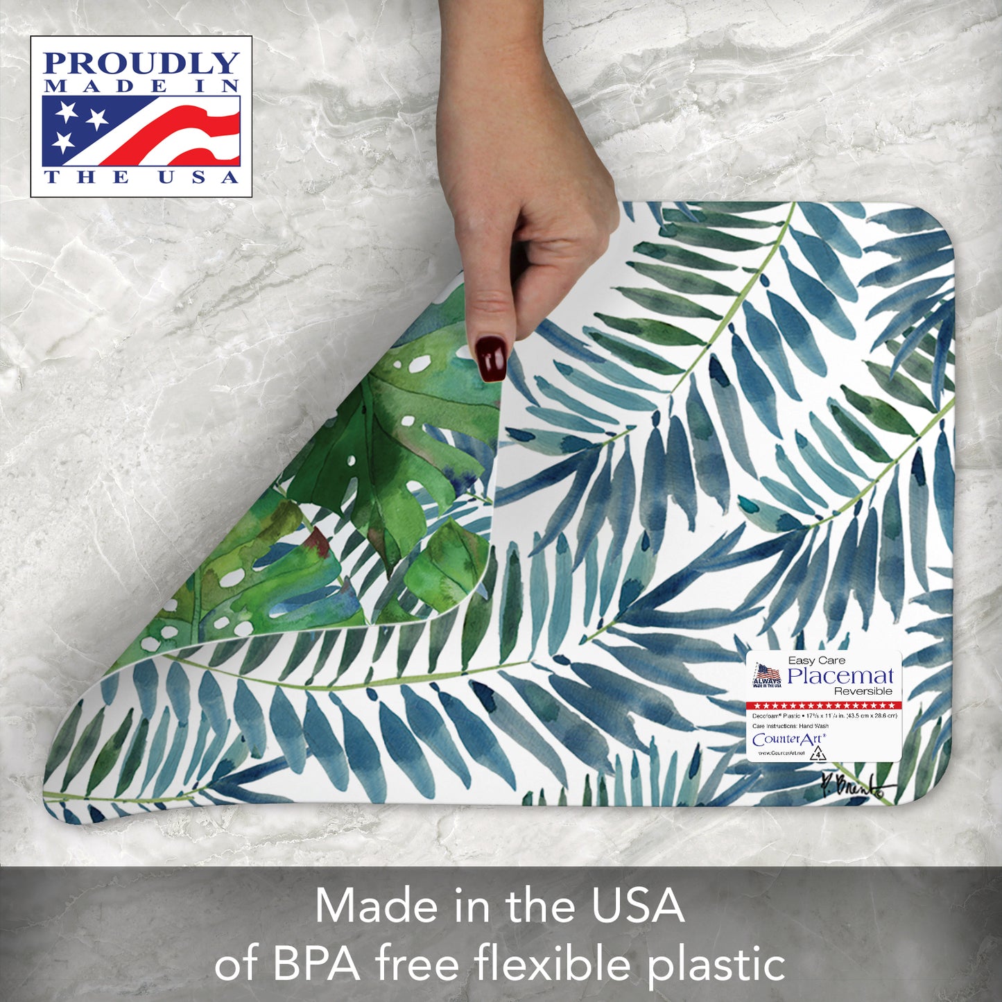 CounterArt Palms 4 Pack Reversible Easy Care Flexible Placemats Made in the USA