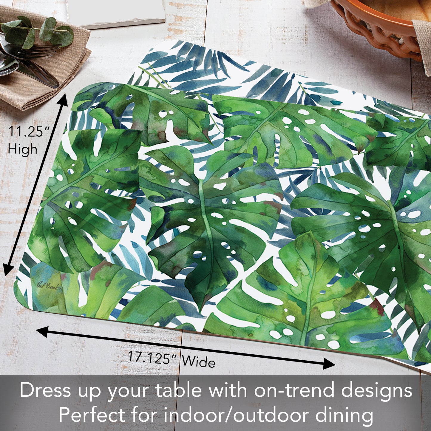 CounterArt Palms 4 Pack Reversible Easy Care Flexible Placemats Made in the USA