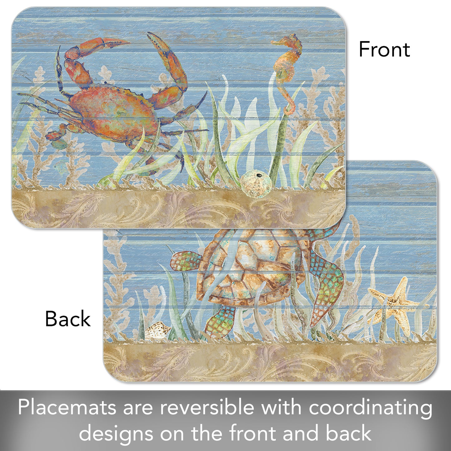 CounterArt Crab Life 4 Pack Reversible Easy Care Flexible Placemats Made in the USA