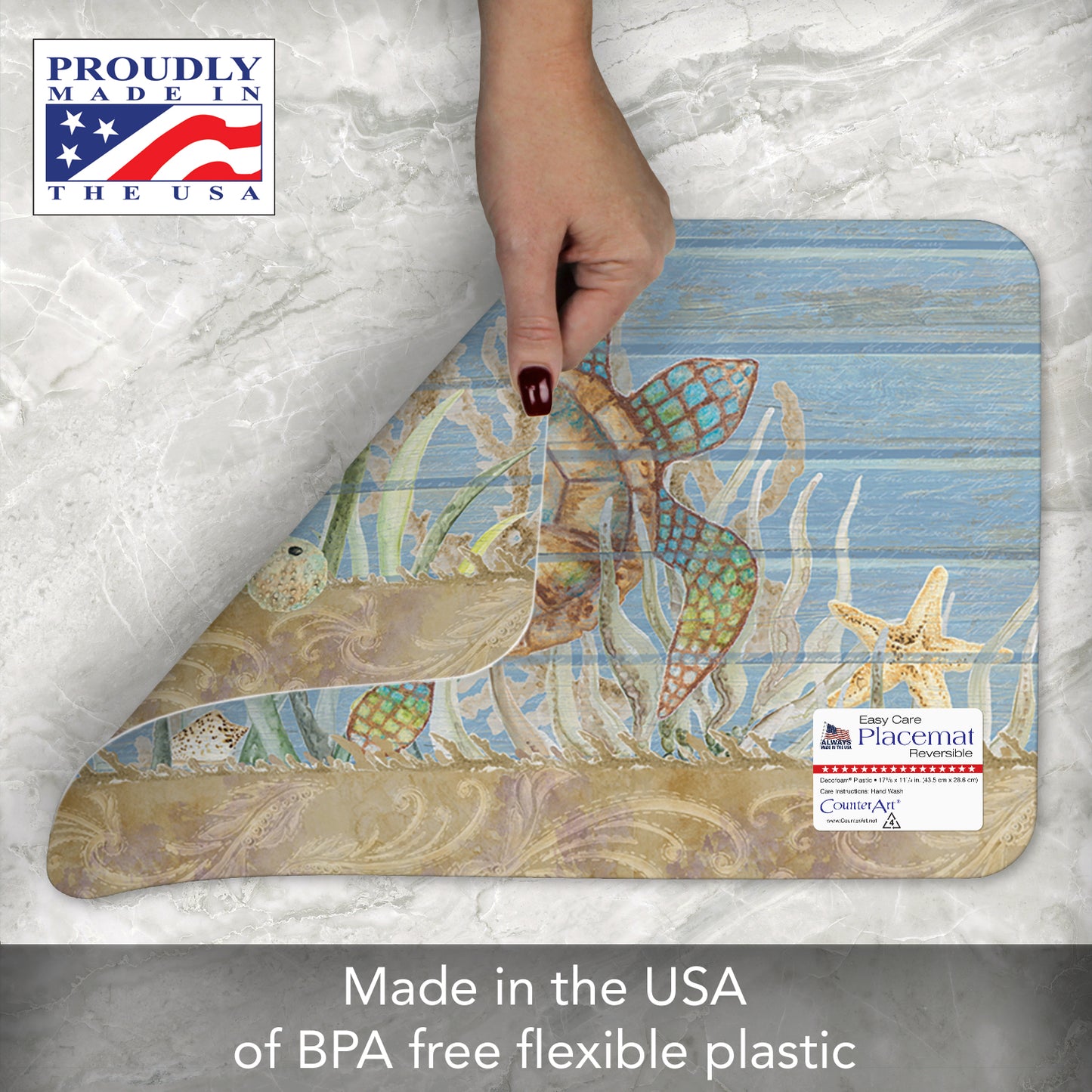 CounterArt Crab Life 4 Pack Reversible Easy Care Flexible Placemats Made in the USA