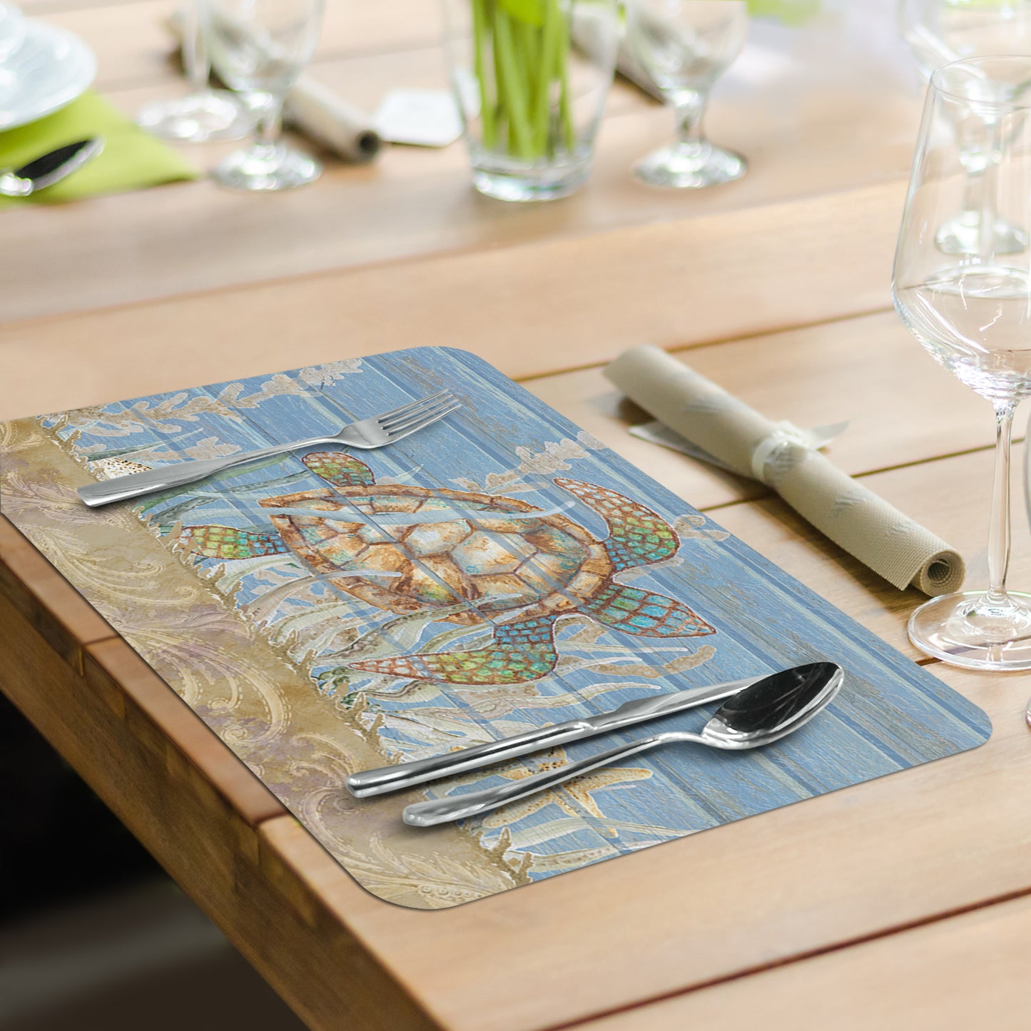 CounterArt Crab Life 4 Pack Reversible Easy Care Flexible Placemats Made in the USA