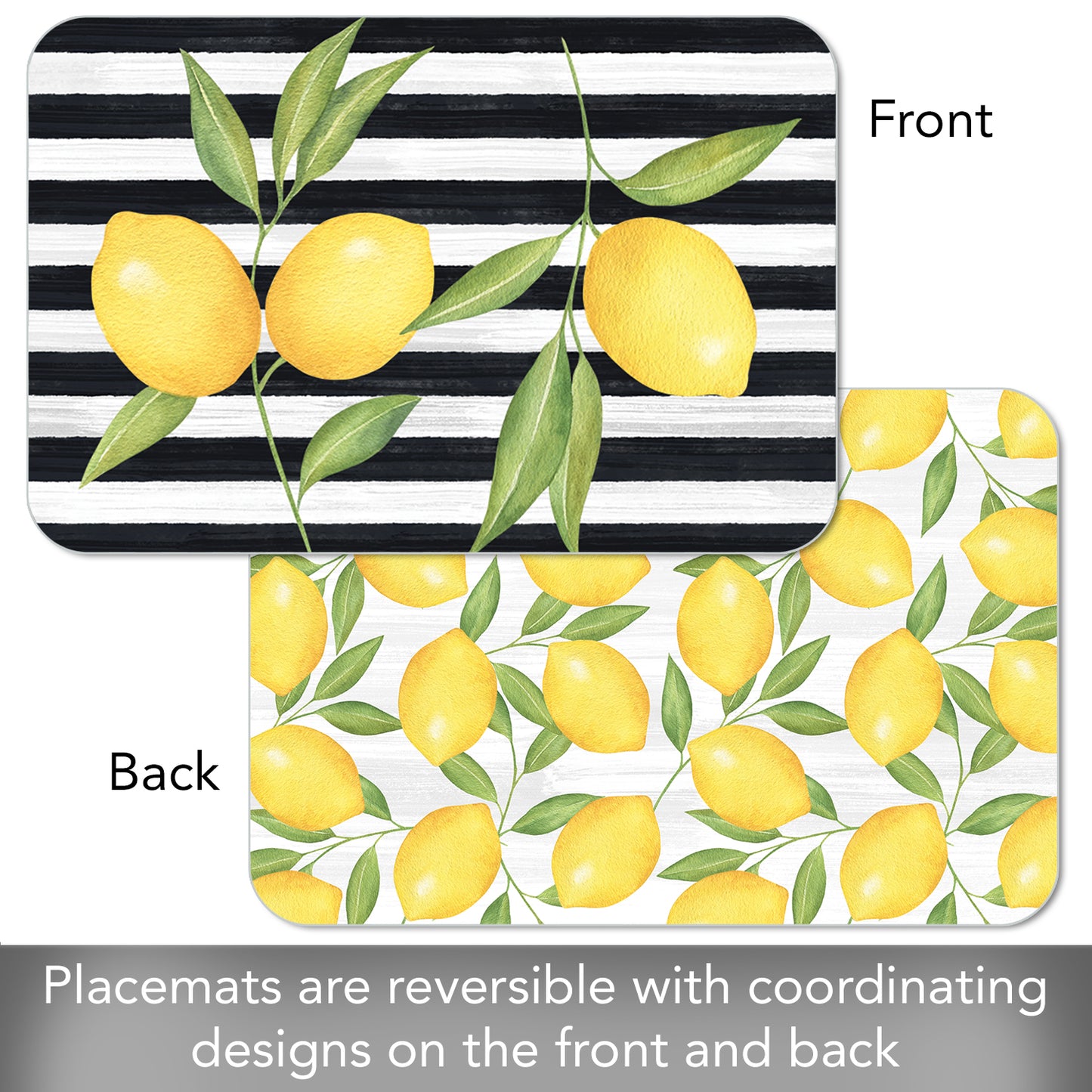 Counterart Jardin De Citron 4 Pack Reversible Easy Care Flexible Placemat Made in the USA