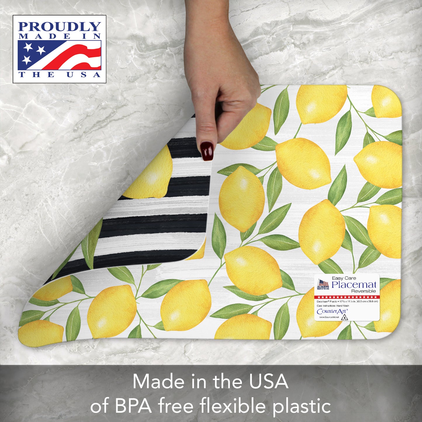 Counterart Jardin De Citron 4 Pack Reversible Easy Care Flexible Placemat Made in the USA
