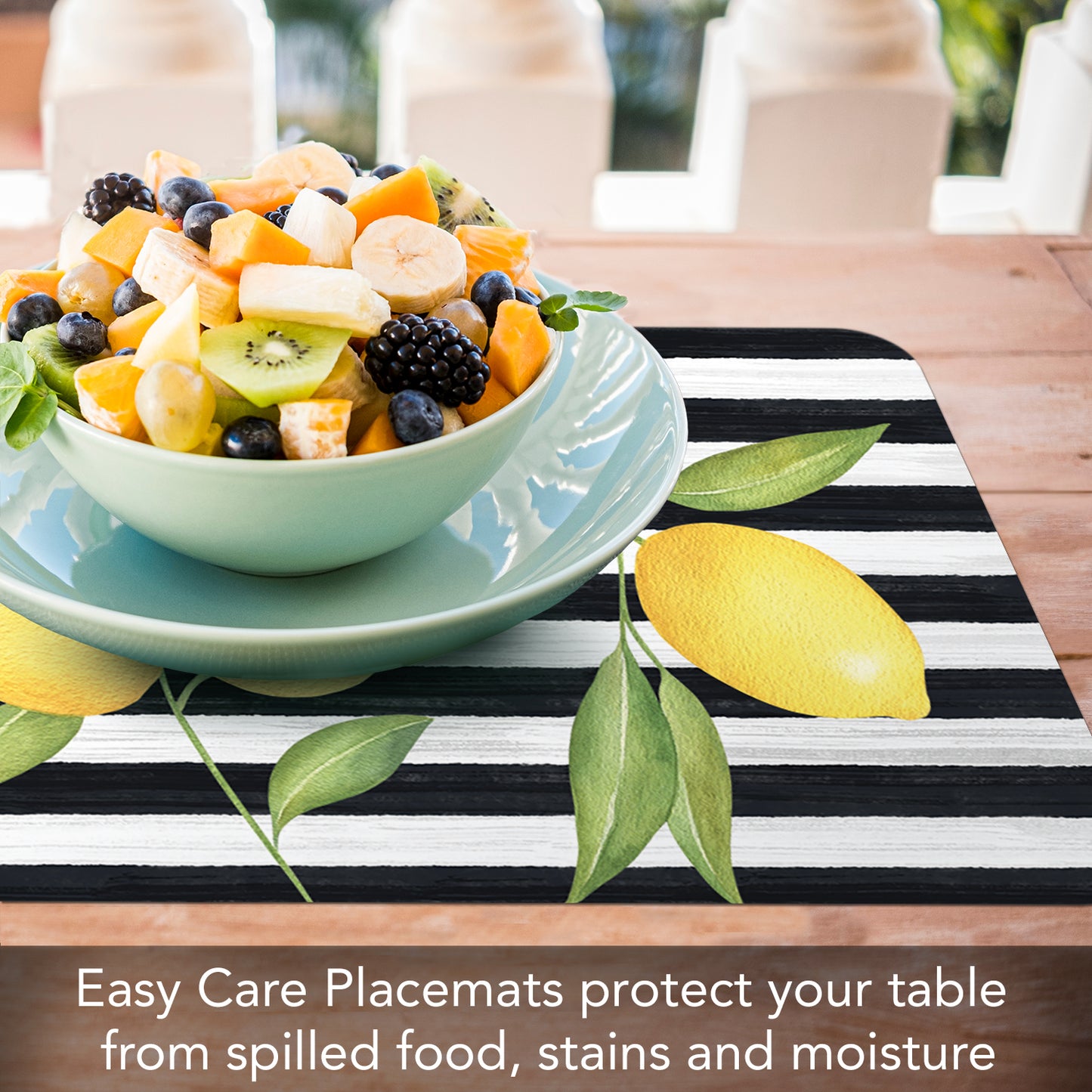 Counterart Jardin De Citron 4 Pack Reversible Easy Care Flexible Placemat Made in the USA
