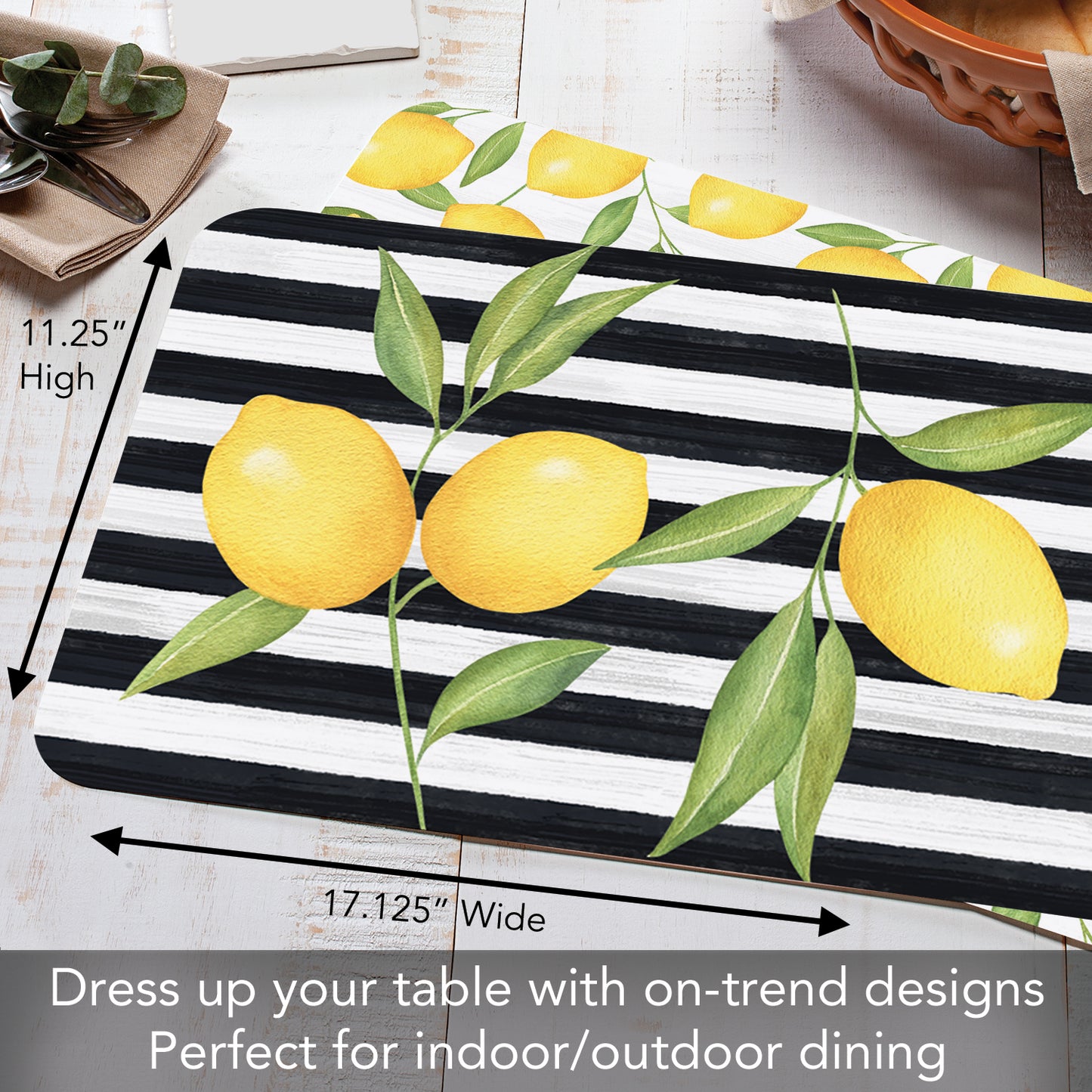Counterart Jardin De Citron 4 Pack Reversible Easy Care Flexible Placemat Made in the USA
