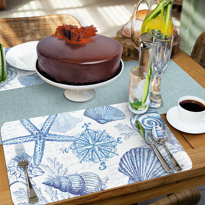CounterArt Coastal Sketch 4 Pack Reversible Easy Care Flexible Placemats Made in the USA