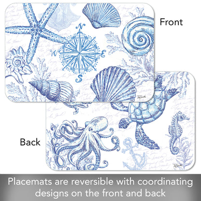 CounterArt Coastal Sketch 4 Pack Reversible Easy Care Flexible Placemats Made in the USA