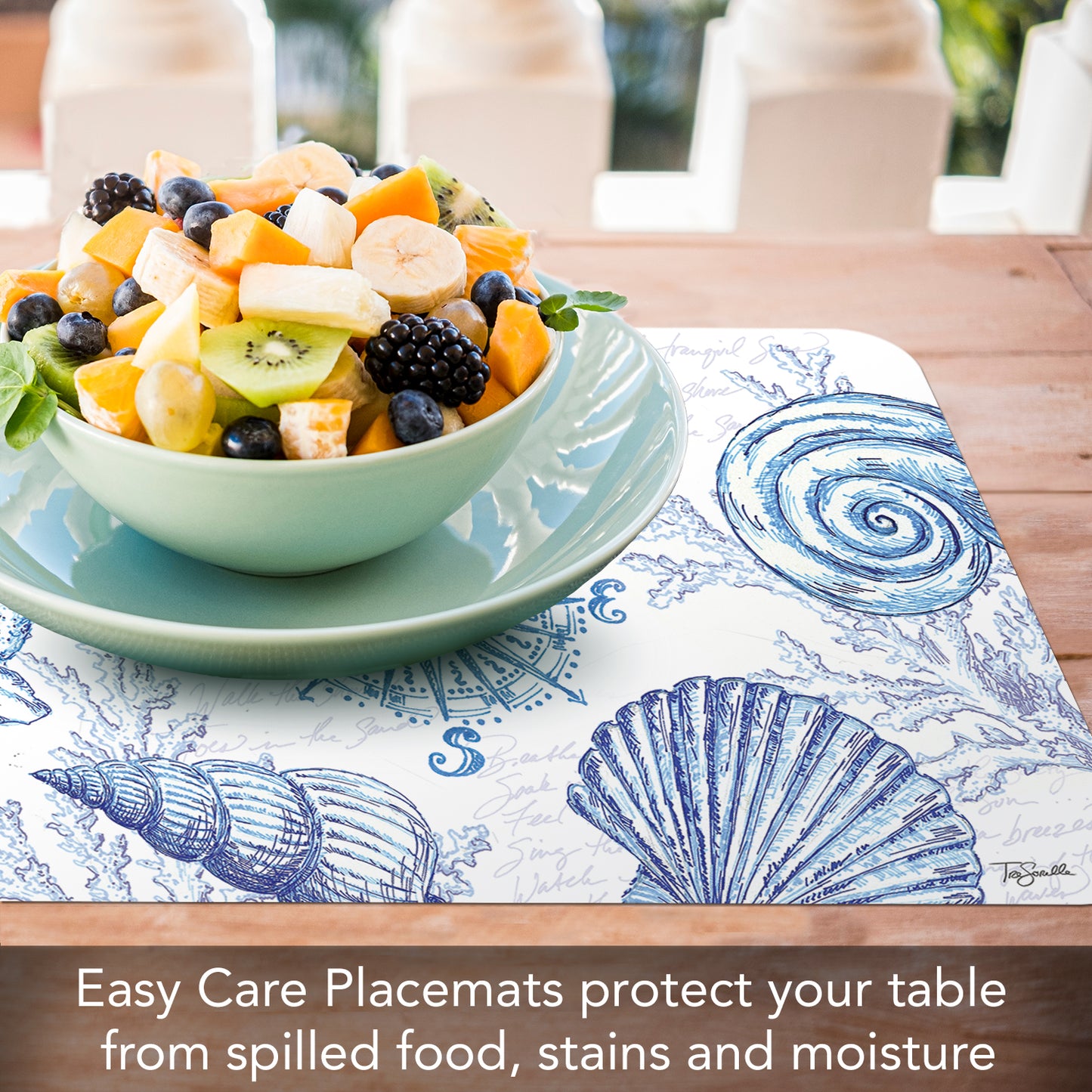 CounterArt Coastal Sketch 4 Pack Reversible Easy Care Flexible Placemats Made in the USA