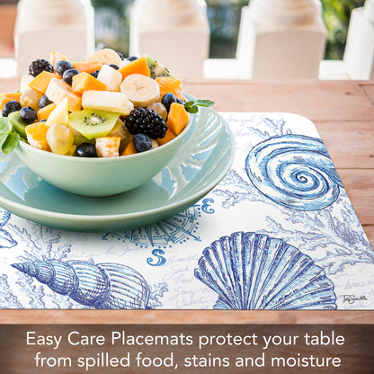 CounterArt Coastal Sketch 4 Pack Reversible Easy Care Flexible Placemats Made in the USA