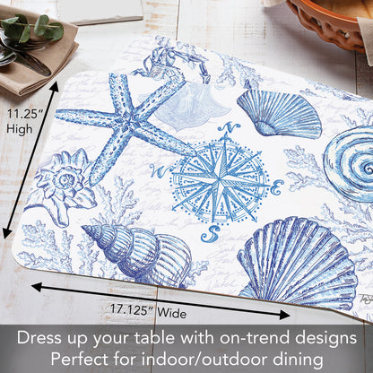 CounterArt Coastal Sketch 4 Pack Reversible Easy Care Flexible Placemats Made in the USA